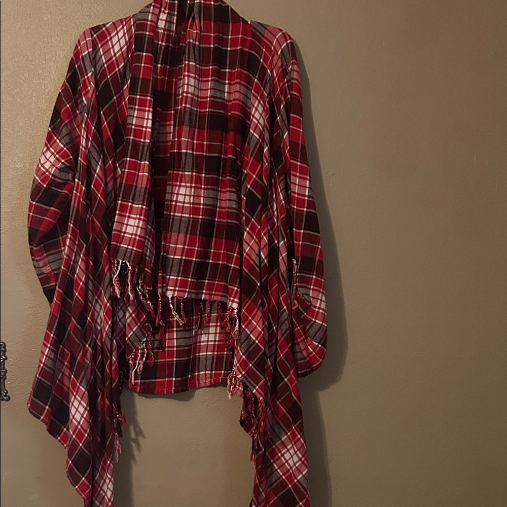 Red Plaid Fringe Cardigan